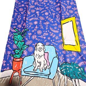 Modern art deco dog in chair 18x16 tea towel By Tag 100% cotton